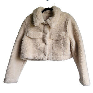 Women's Love Tree Cream Sherpa Teddy Jacket Size Large Cropped